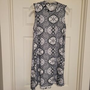 Pink Rose Black and White Geometric Midi Dress